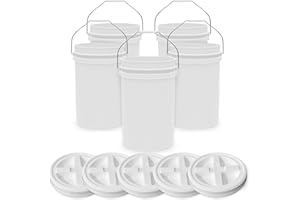 ECONOHOME 6.5-Gallon White Bucket Pail with Gamma Seal Screw on Airtight Lid, Heavy-Duty 90MIL Extra Durable, Food Grade, Metal Handles with Plastic Grip for Easy Carrying, Easy Stack & Store, BPA Free - 5 Pack