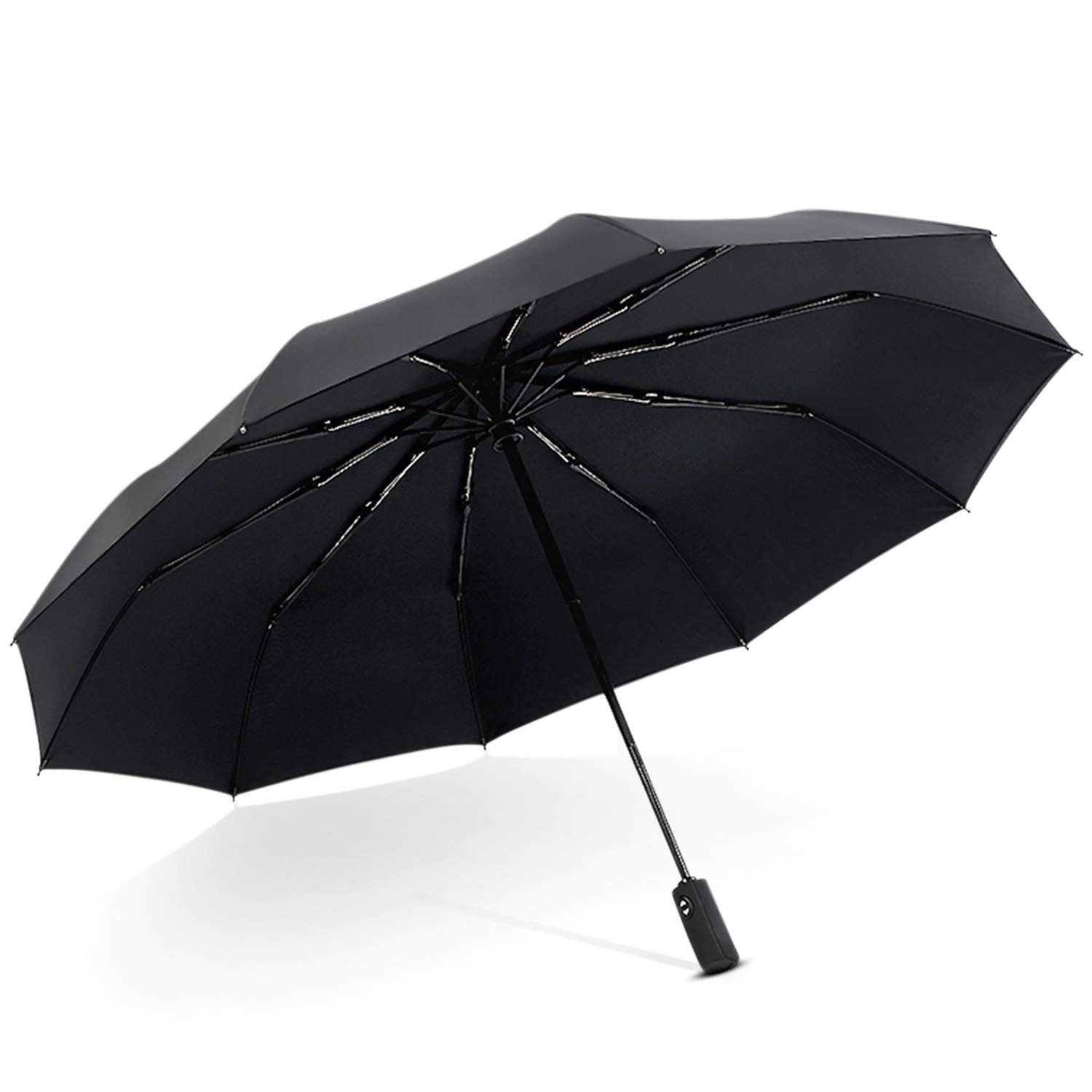 DORRISO Men Women Umbrella Automatic Open/Close Folding Umbrella Slip-Proof Handle Windproof Portable Compact Travel Double Canopy Umbrella Black