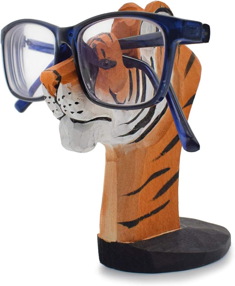 VIPbuy Hand Carved Wood Eyeglasses Spectacle Sunglasses Holder Stand Animal Shaped Home Office Desk Décor Gift (Tiger)