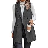 Mywinway Tweed Vest Women Fall Winter sleeveless Long Herringbone Wool Blazer Jackets Dress Trendy Outerwear