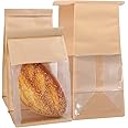 WOPPLXY 100 Pcs Bakery Bags with Window, 5.11 x 11 x 4.33 Inch Brown Kraft Paper Tin Tie Tab Lock Candy Bags Brown Window Bag, Small Kraft Paper Bag for Coffee Food Candy Gift Packaging Party