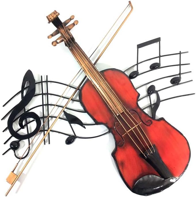 BWA New Contemporary Metal Wall Art Picture Or Sculpture - Violin Music Swirl, Red, 51L x 4W cm