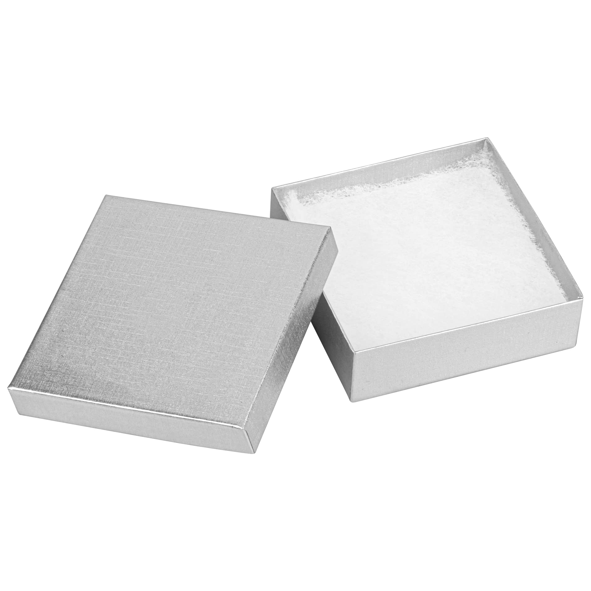 Cardboard Jewellery Boxes 10 Pack - 8.9 x 8.9 x 2.5cm Bulk Cotton Filled Small Gift Boxes with Lids for Jewellery Packaging (Silver)