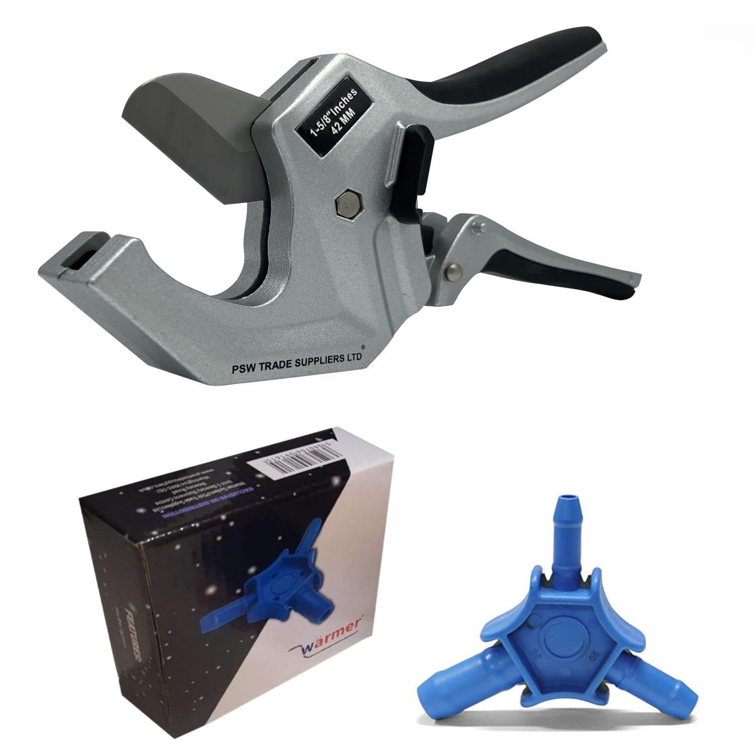 PSW TRADE SUPPLIERS LTD Pipe Cutter and Reamer Tool Set with Ratcheting Mechanism for PVC, PEX and Plastic Pipes,