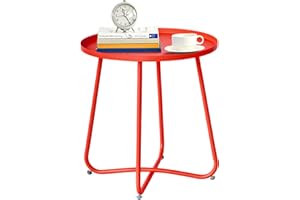 Leesingdo Red Outdoor Side Tables, Patio Small Side Table, End Table for Garden Balcony Yard