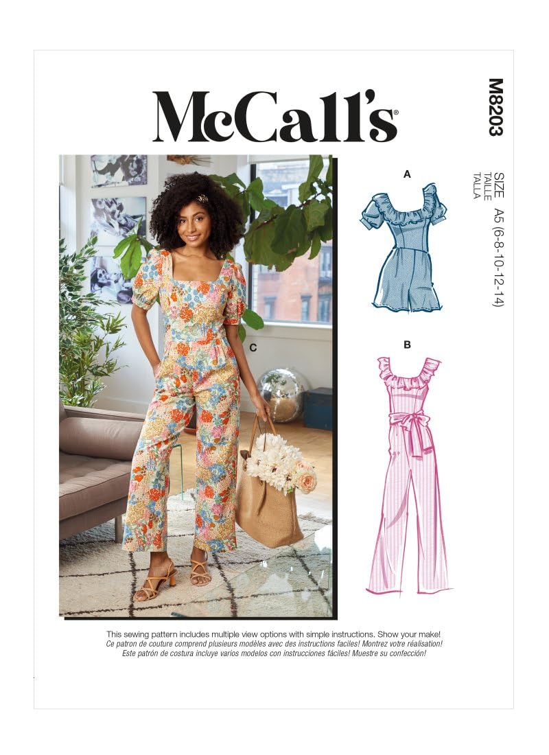 McCalls Sewing Pattern M8203F5 F5 (16-18-20-22-24) Misses' Romper, Jumpsuits & Sash, Multi Colour