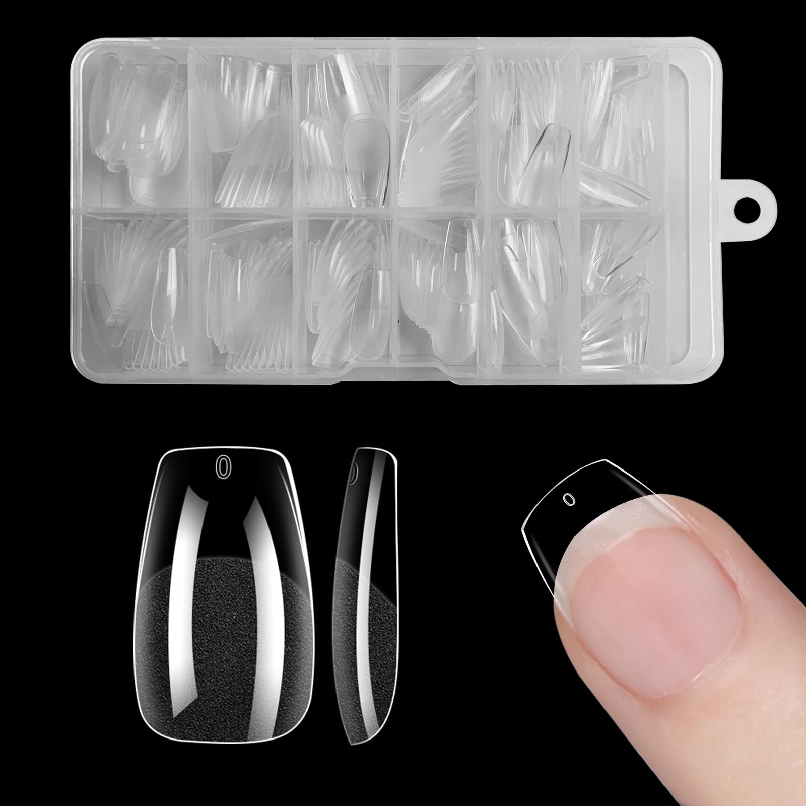 Short Square Nail Tips -ZAHRVIA Soft Gel Full Cover Nail Tips for Soak Off Nails Extensions kit - 192PCS False Nails Acrylic12 Sizes (Short Square) — image 1