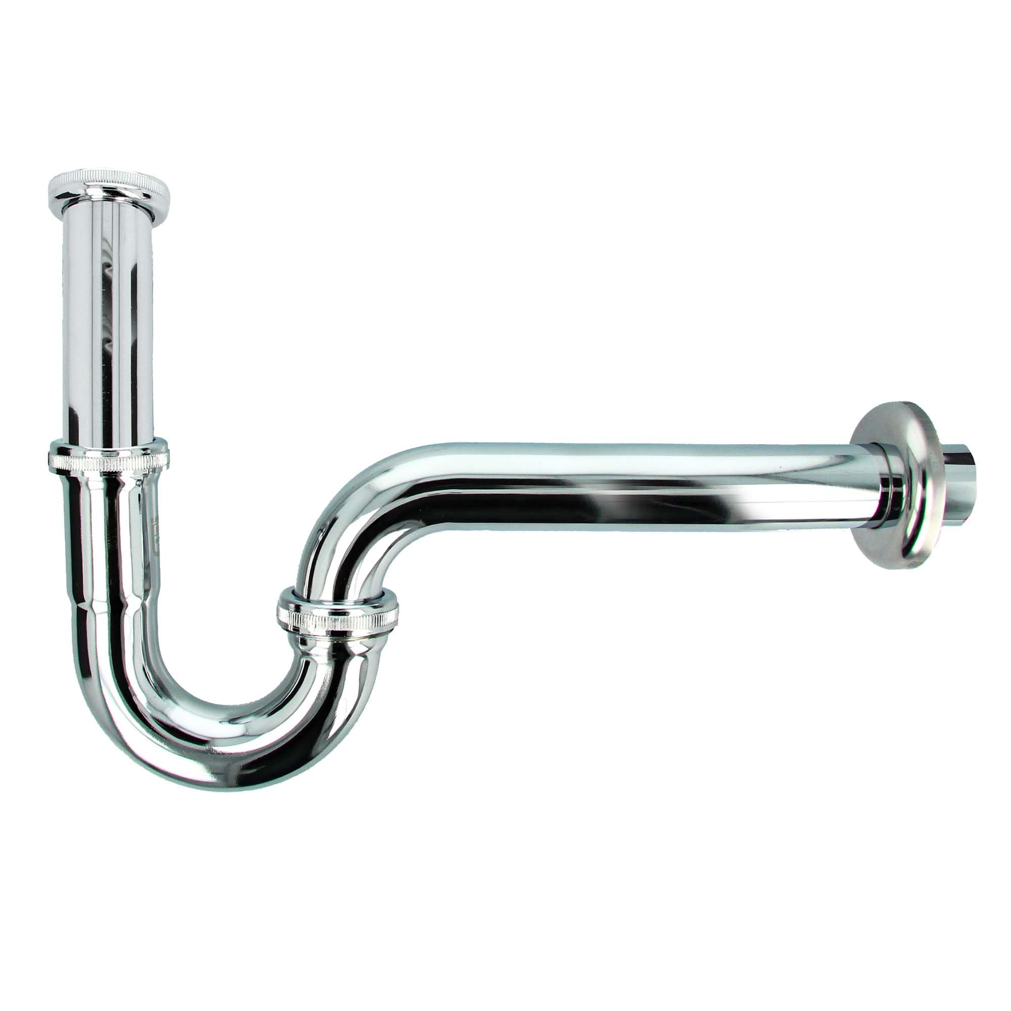 tecuro Tube Odour Trap Siphon for washbasin, Extra Long, 1 1/4 inch x 32 mm, incl. Rosette Diameter 78 mm, Stainless Steel, Chrome-Plated, 57498