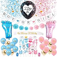 Gender Reveal Party Supplies Pack - 65 Pieces Gender Reveal Decorations | 36" Gender Reveal Balloon Boy OR Girl Banner | Foil Latex Balloons | Mummy To Be Sash/Gender Reveal Props