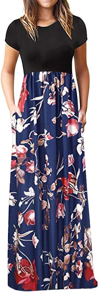 iLUGU Neutral Maxi Dress For Women Round Collar Dot Print Solid Color Tops