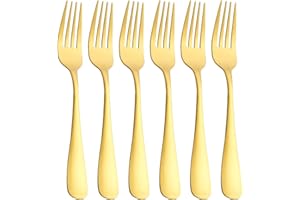 Matte Gold Dinner Fork Set, GoGeiLi 8.0-inch Stainless Steel Satin Finish Fork Silverware, Gold Flatware Table Fork Set of 6,