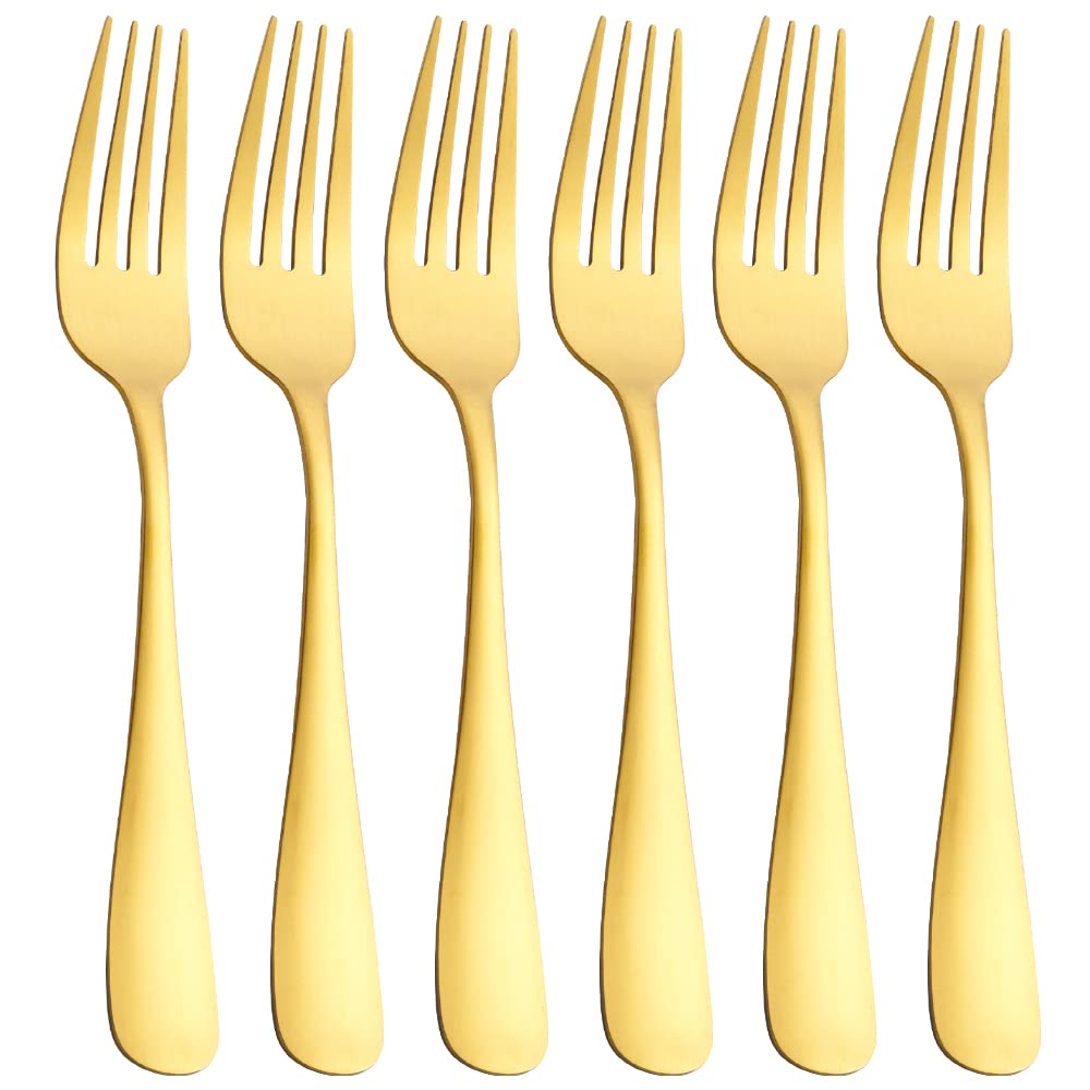 Photo 1 of Matte Gold Dinner Fork Set, GoGeiLi 8.0-inch Stainless Steel Satin Finish Fork Silverware, Gold Flatware Table Fork Set of 6, Dishwasher Safe