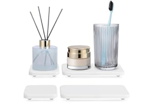 Ecotrim Water Absorbing Stone Tray for Sink | Quick Drying Diatomaceous Earth Coasters | Soap Dish Holder & Toothbrush Holder for Bathroom Counter | Hand Soap & Plant & Toiletries | White 4-Pack