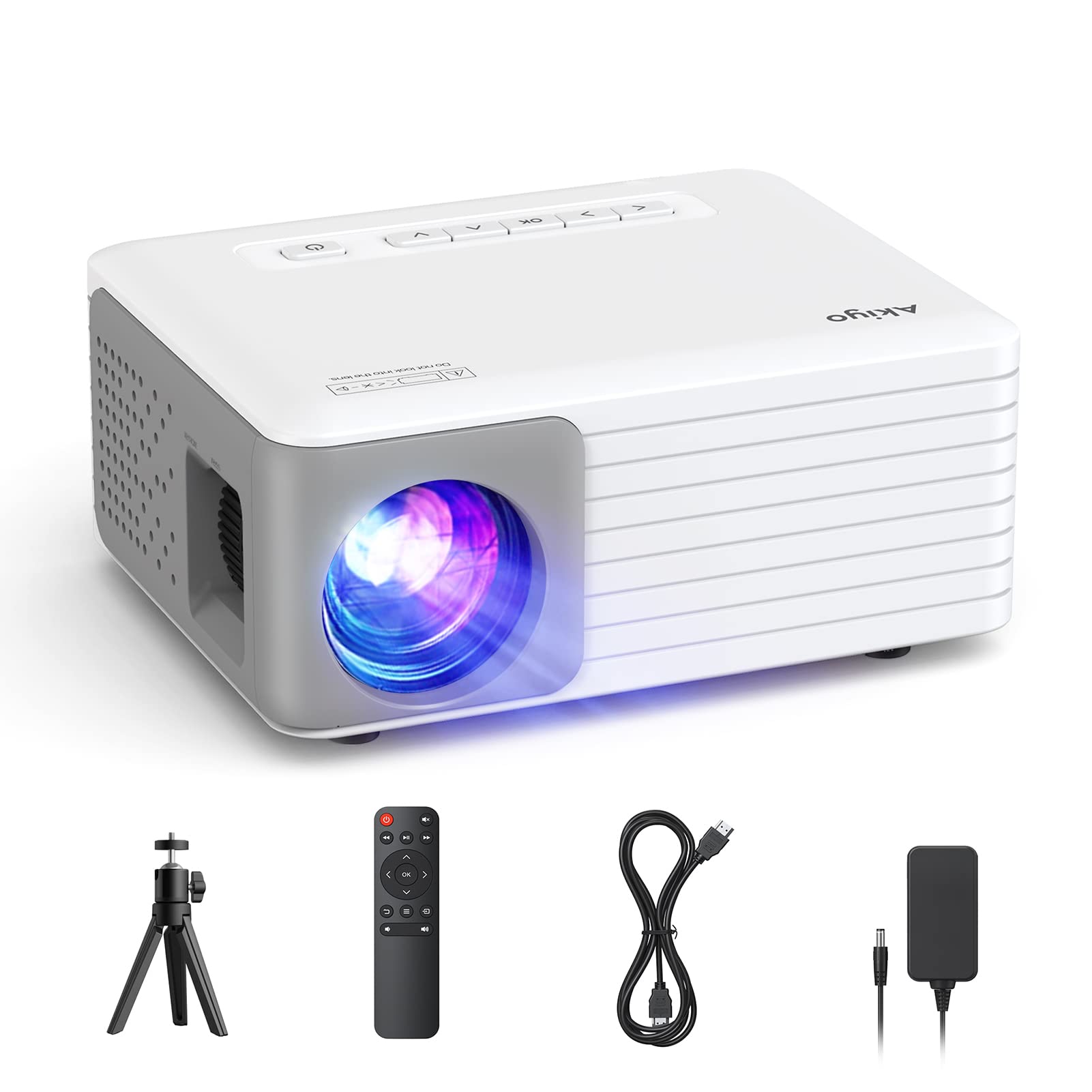 Mini Projector [Car Keystone & 2025 Upgraded] AKIYO O1 Projector Small 1080P Supports 360° Rotatable 15000L Projector for Home Cinema, 50% Zoom Outdoor Projector Compatible with Smartphone/TV Stick