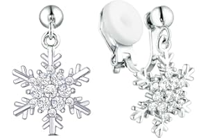 HAISWET Snowflake Clip On Earrings for Women Studs Drop Earrings Snowflake CZ Sparkling Clip Earrings