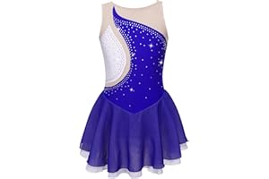Moggemol Kids Girls Figure Ice Skating Leotard Dress Mesh Splice Roller Skating Dance Performance Costume