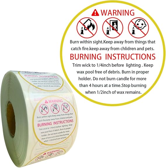 Candle Warning Stickers Safety Alert Symbols Candle Jar Container Stickers Waterproof Wax