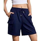 IVIR Women's Bermuda Shorts Sweat Shorts Knee Length Comfy Cotton Long Shorts with 4 Pockets for Summer Casual Hiking