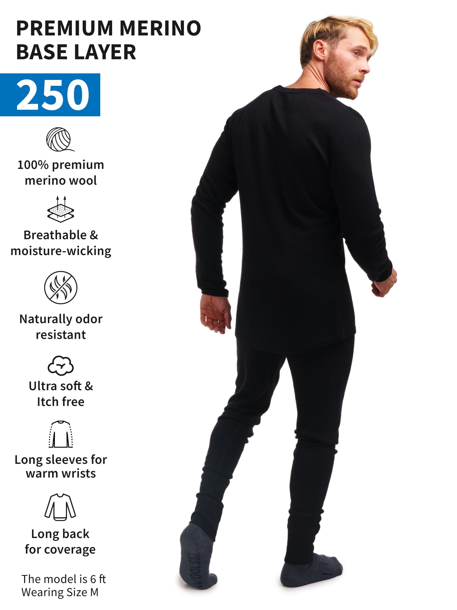 Merino.tech Merino Wool Base Layer Mens Set - Heavyweight, Midweight, Lite Merino Wool Thermal Underwear For Men Top, Bottom