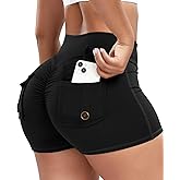 FITTOO Scrunch Butt Lifting Shorts for Women with Pocket Cross High Waist Crossover Yoga Workout Booty Shorts