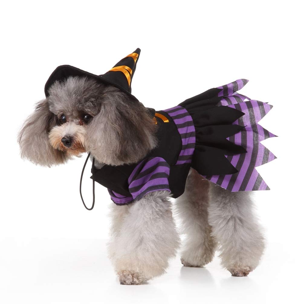 POPETPOP Witch Costume for Small Dogs - Halloween Funny Pet Cosplay Clothes With Hat for Puppy Doggie - Size XL