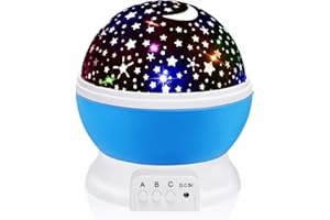 Borelor Star Night Light for Kids, 12 Color Changing Lights Modes with USB Cable, 360°Rotating Moon Star Projector Desk Lamp for Bedroom Party Decor & Girls Birthday Gift（Blue）