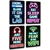 Drsoum Video Gamer Room Decor for Boys Gaming Wall Decor Neon Gaming Room Metal Sign 12 x 8 Inch Set of 4 - Gamer Wall Decor Teenage Boy Room Decor