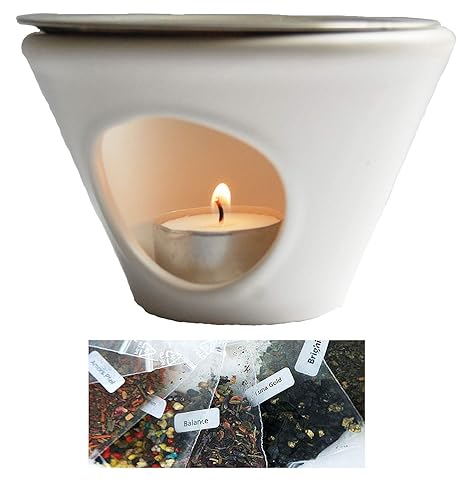 Esoterik-Versand Räucherstövchen Konus, Keramik weiss incl. 10tlg. Schnupper-Set mit Kräutern und Harzen
