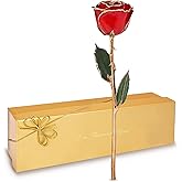Forever Rose Real Red Rose Dipped in 24K Gold with Gold-Trimmed Petals and Stem, Handcrafted Preserved Rose in Luxury Gift Box, Romantic Gift for Her