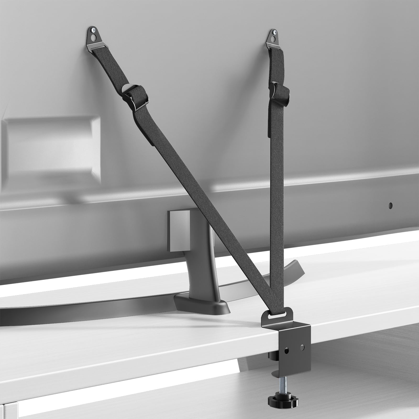 PUTORSEN TV & Furniture Anti-Tip Straps - Child Safety Kit with No-Drill Clamp & Wall Mount, 200kg Heavy-Duty Straps for TVs, Cabinets (VESA 75/100/200/400, Black)