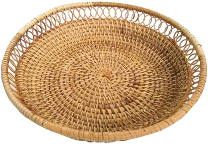 Hbuilder Hand-Woven Rattan Round Storage Basket,Small Fruit Display Storage Basket Wicker Straw Basket Snack Candy Storage Basket Serving Tray
