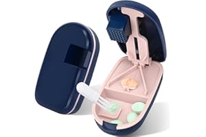 Ceecysaa Pill Cutter for Small Pills, Portable Pill Splitter with Hidden Pill Box and Brush, Stainless Steel Blade and Safety