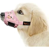 HEELE Dog Muzzle,Soft Nylon Muzzle Anti Biting Barking Chewing,Air Mesh Breathable Drinkable Adjustable Loop Pets Muzzle for Small Medium Large Dogs 4 Colors 4 Sizes (P-Pink Flower, S)