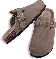 KIDMI Women's Genuine Suede Clogs Cork Footbed