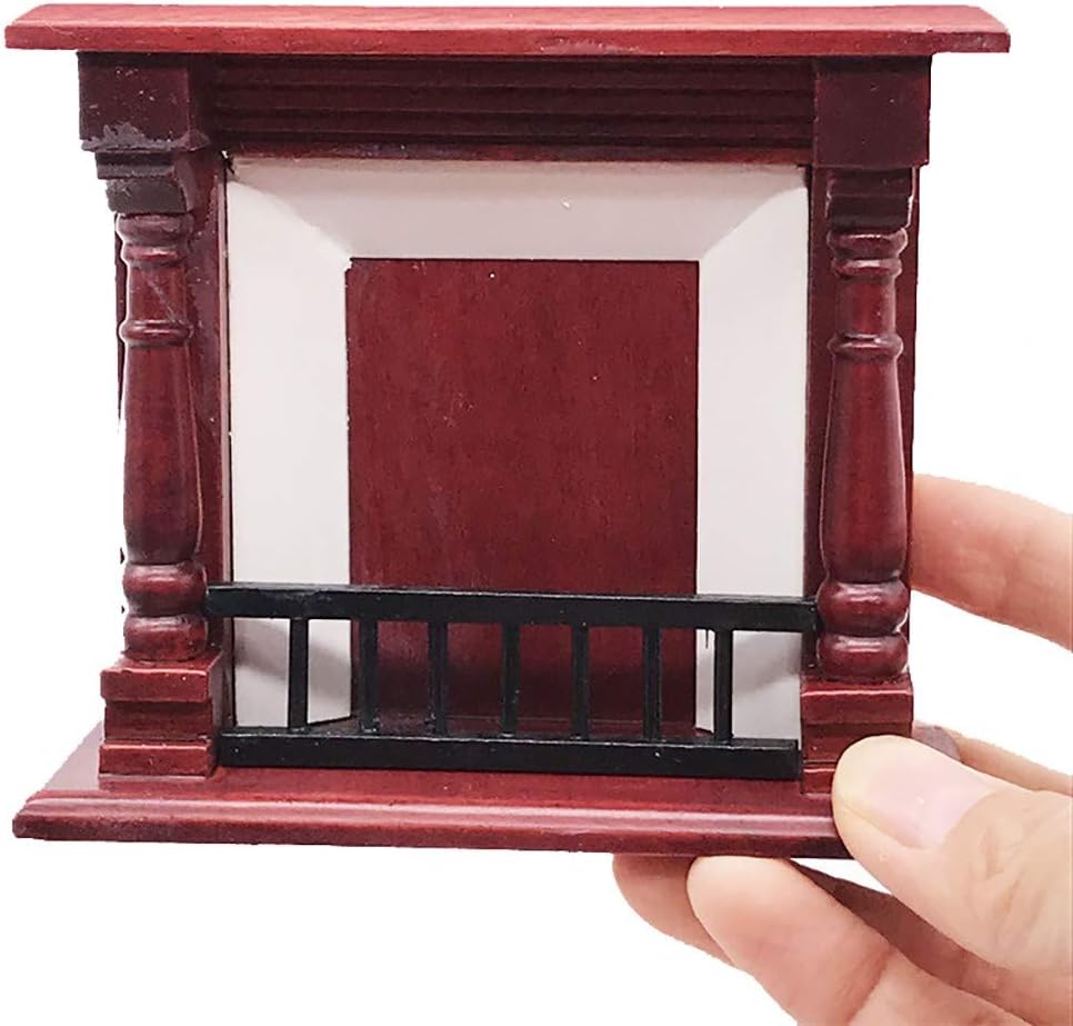 JKRTR 1:12 Dollhouse Miniature Furniture Room Wooden Vintage Red Fireplace