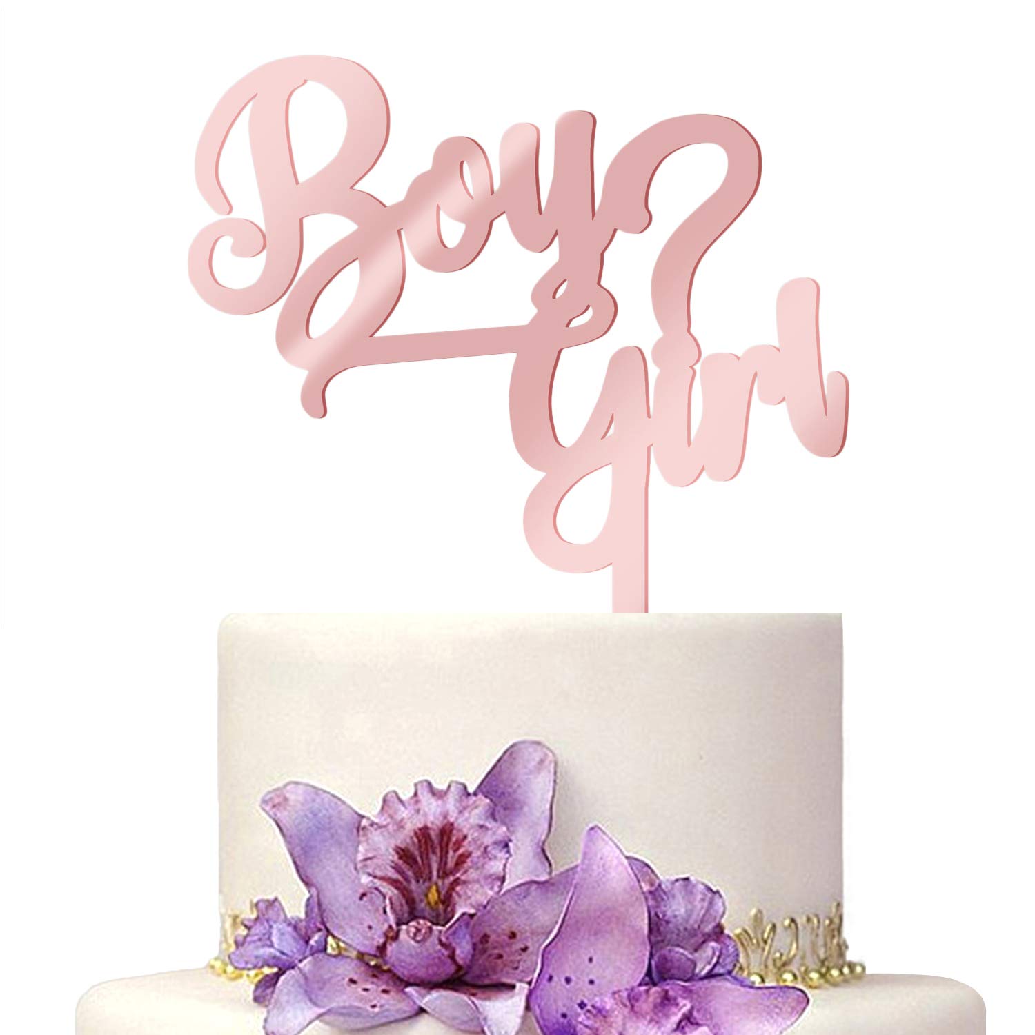 2019 New Boy Girl cake topper baby shower Rose Gold Acrylic Mirror Happy Birthday For Baby Showers and Gender Reveal Parties for Boys and Girls (B)
