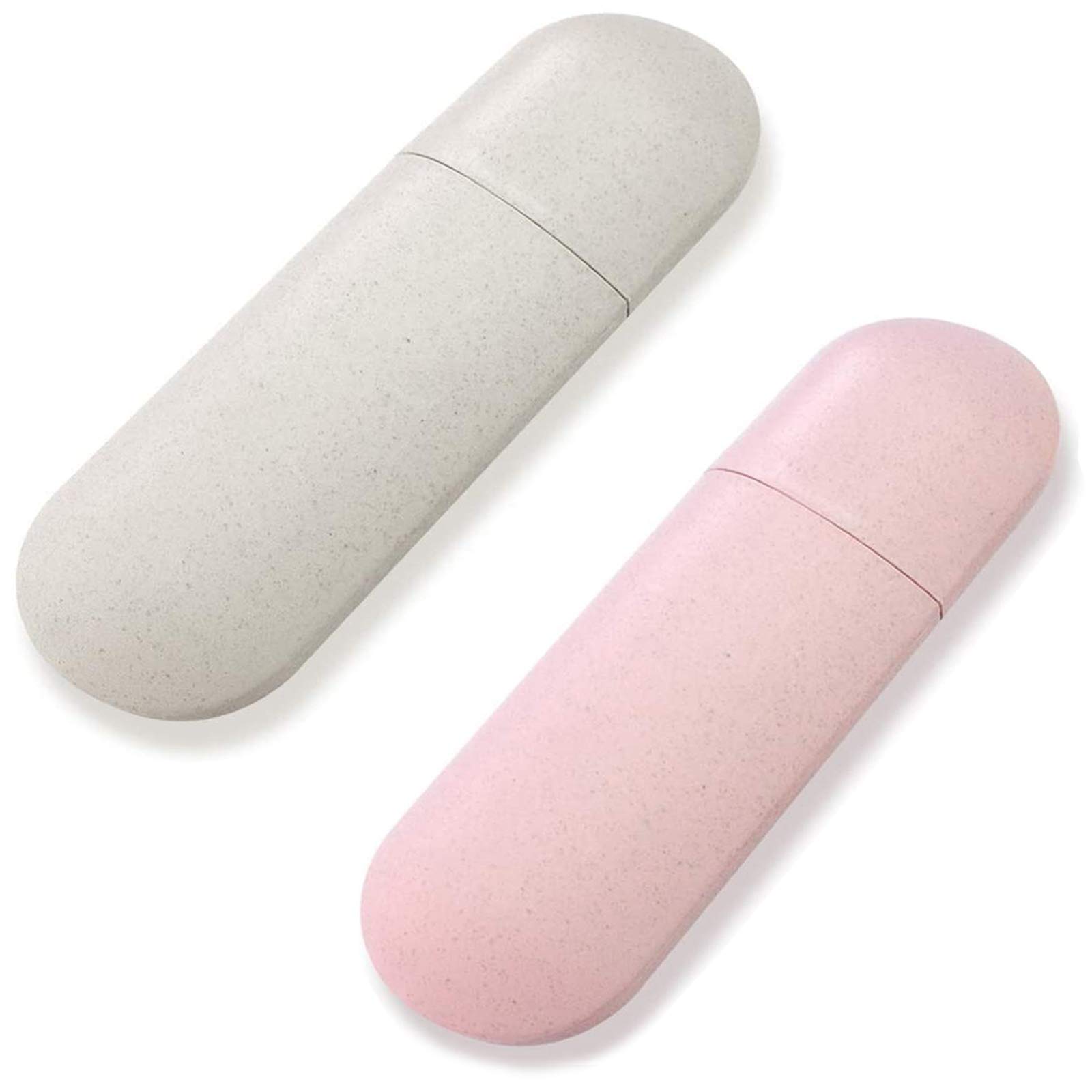 Splendid 2PCS Portable Toothbrush Case, Travel Toothbrush Box, Wheat Straw Waterproof Toothbrush Box, for Outdoor Camping, Travel and Family Storage (Pink, Beige)