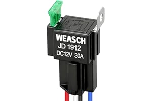 Weasch Fuse Relay Switch Kit, 12V 30A, 4 Pin SPST, 30A Switch Harness Set, Automotive Electrical Relays with 14 AWG Hot Wires (1)