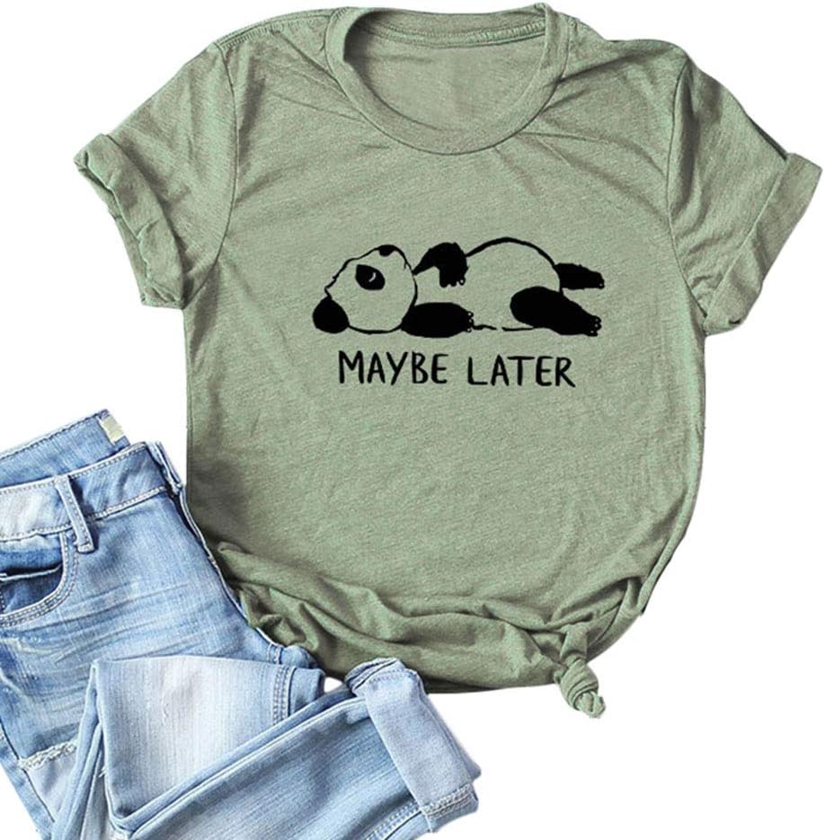 Womens Cute Funny Animal Maybe Later Print Graphic T-Shirts (Way Off,Order 3 Size Up)