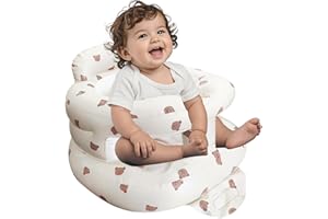 TOSXW Inflatable Baby Seat for Babies 3-36 Months, Baby Chair with Fence & Built in Air Pump, Blow Up Floor Baby Seat with Back Support, Inflatable Baby Chair Sit Me Up for Home, Travel (Bear)