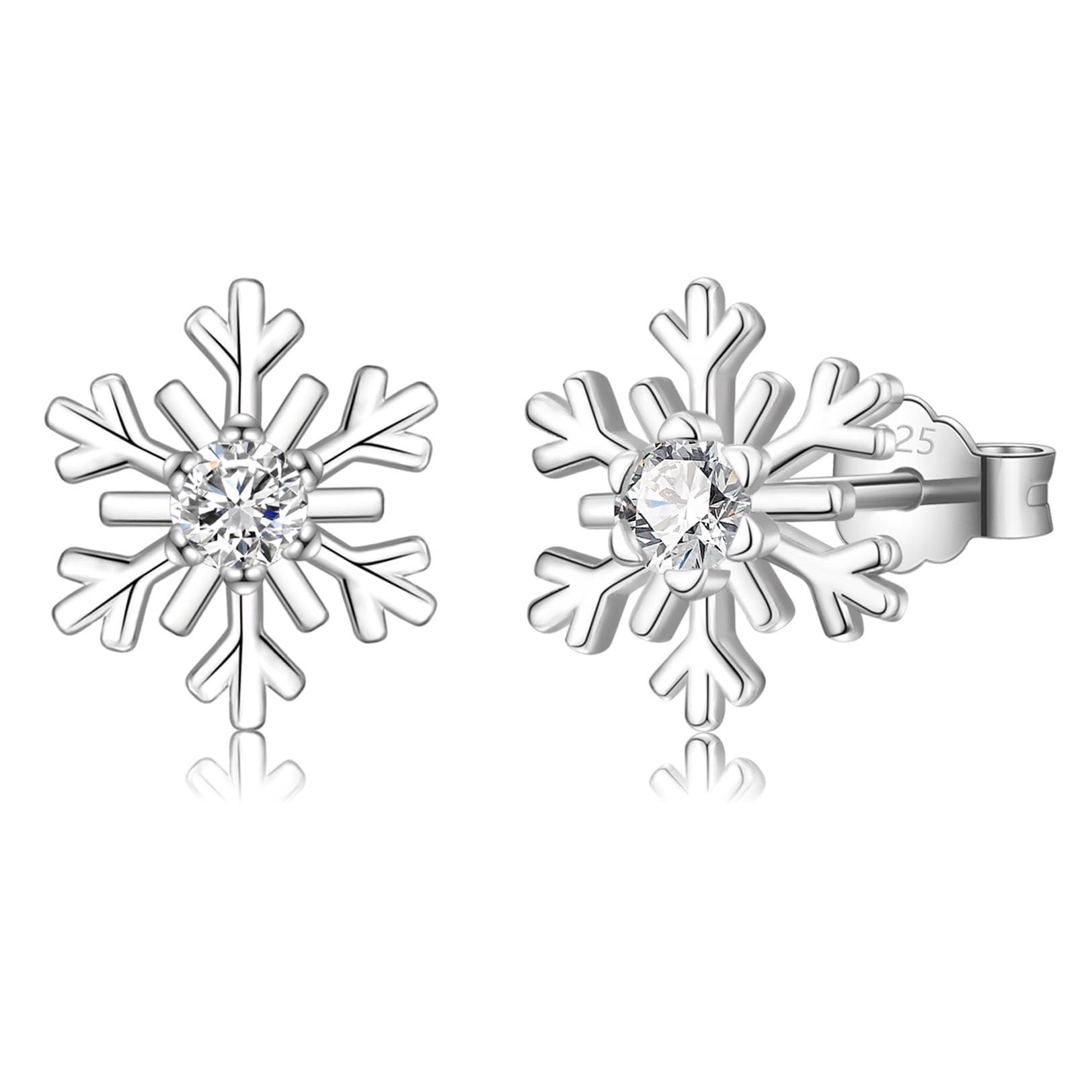 LYTOPTOP Silver Snowflake Stud Earrings, S925 Sterling Silver Snowflake Cubic Zirconia Hypoallergenic Snow Winter Jewellery Christmas Gifts for Women Girls, with Gift Box
