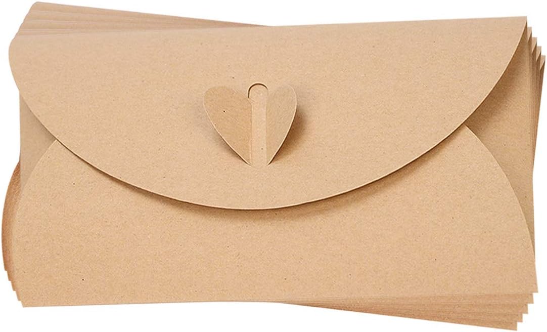 20pcs Retro Vintage Gift Card Envelopes Kraft Paper C6 Envelopes with Heart Clasp for Birthday Festival Greeting Cards Postcard Party Invitations Letters 11x17.5cm