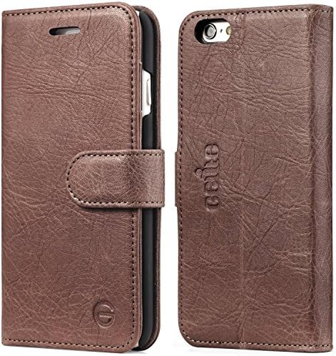 iPhone 6S Plus Cases, GELITE Genuine Leather Wallet Case of Vintage Retro Style, 5.5 Inch, Flip Book Cases for iPhone 6 Plus, Credit Card Slots and Kickstand, Magnetic Flap Closure, Dark Brown
