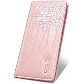 Simikol Wallet Women Bifold Faux Crocodile Leather Minimalist Slim Thin Long Wallets RFID Blocking Credit Cards Holder Purse with Back Zipper Coin Pocket for Women and Men,Pink