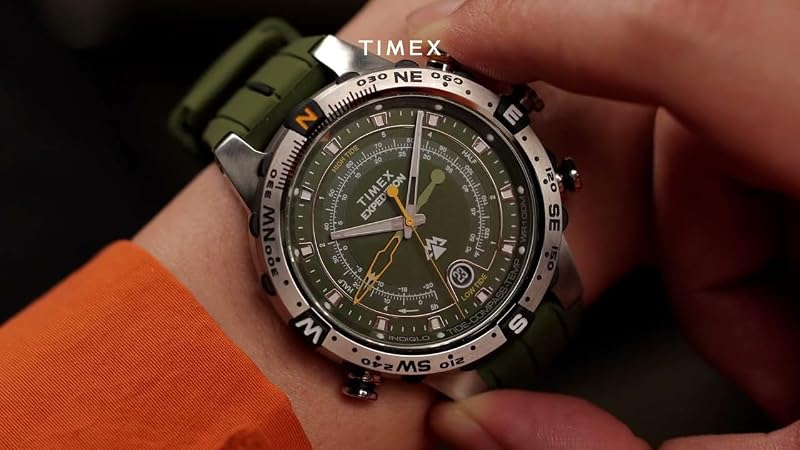 Expedition TW2Y14400 - Relógio de quartzo para homens, bracelete de silicone verde com mostrador verde e caixa em aço inoxidável, 45 mm, para homens