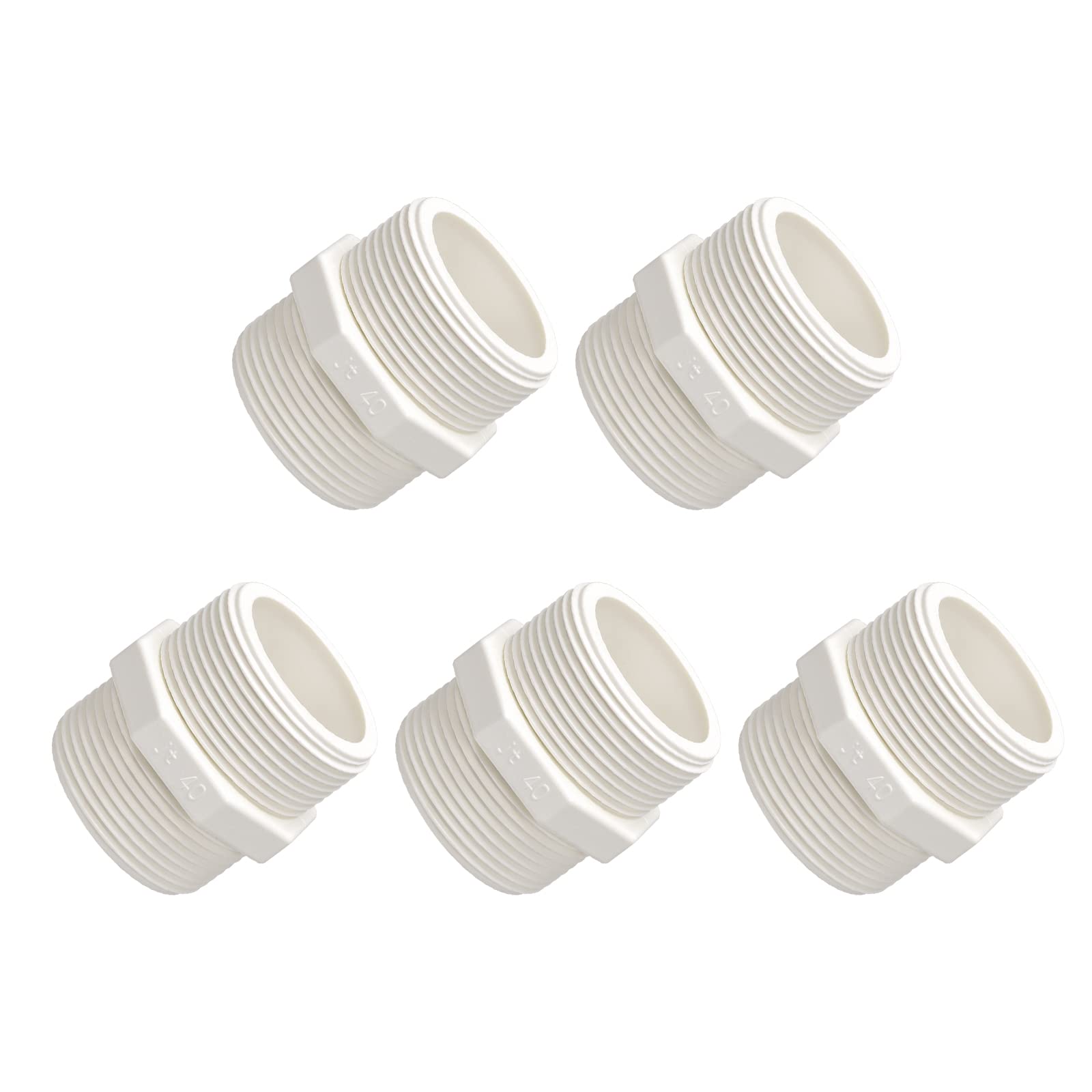 METALLIXITY PVC Hose Adapter, (G1-1/4 x G1-1/4 Male Thread) 5Pcs, PVC Pipe Fitting Connector - for Water Supplies Build, DIY, Garden Shelf Greenhouse, White