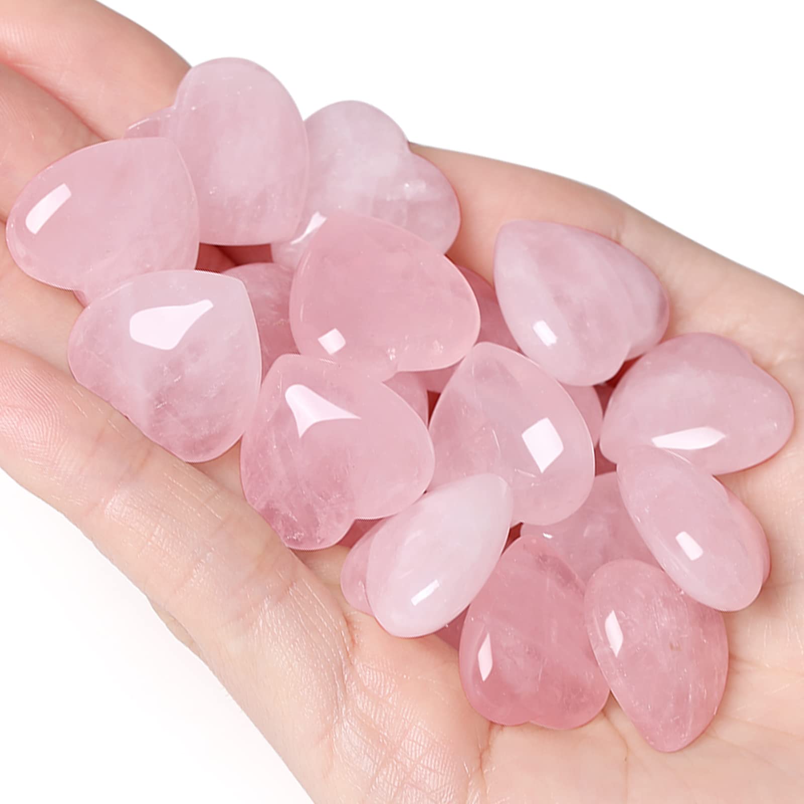 Photo 1 of 10 PCS Rose Quartz Crystals Heart Stones Thick Polished Cute Mini Pocket Stones Hand Carved Palm Gemstones Set Bulk Wholesale Pink Gift Reiki Energy Balancing Meditation Valentine's Day Gift Stocking Stuffers for Women