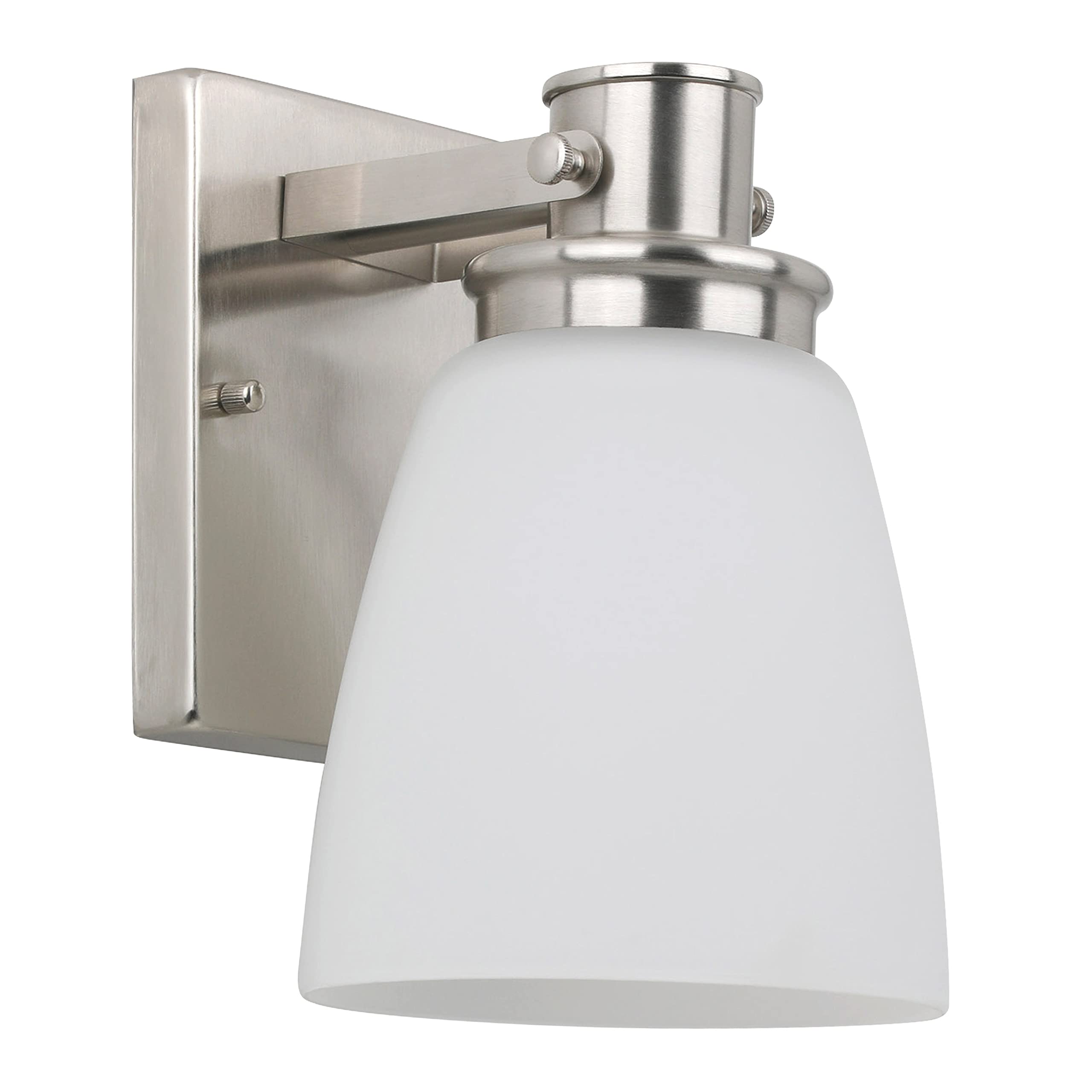 Design House Atkinson Wall Sconce, 1-Light, Frosted White Glass Shade, Dimmable, Up/Down Mountable, E26 Socket, Satin Nickel, 6.0 in L x 7.4 in W x 8.9 in H, 589515 Image Design House Atkinson Wall Sconce, 1-Light, Frosted White Glass Shade, Dimmable, Up/Down Mountable, E26 Socket, Satin Nickel, 6.0 in L x 7.4 in W x 8.9 in H, 589515 Image
