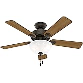 Hunter 44 inch Indoor Ceiling Fan with LED Light - Bronze Ceiling Fan with Pull Chain, For Bedroom, Living Room, or Kitchen, 