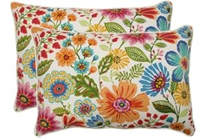 Pillow Perfect Bright Floral Indoor/Outdoor Accent Throw Pillow Plush Fill, Weather, and Fade Resistant, Lumbar - 16.5" x 24.5", Blue/Purple Gregoire 2 Count